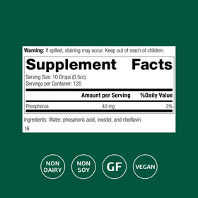 Phosfood Liquide Standard Process 60 mL vue arrière avec composition