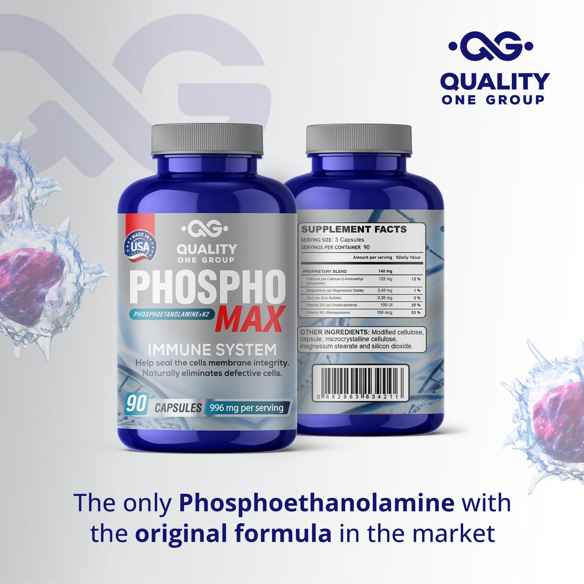 Phosphomax Fosfoetanolamina Capsules étiquette avec ingrédients