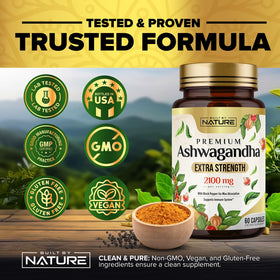 Photographie stylisée des capsules Ashwagandha 2100mg sur une table en bois