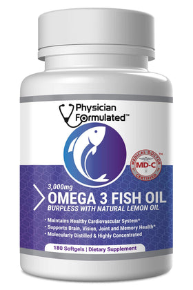 Physician Formulated Huile de Poisson Omega 3 3000mg 180 capsules vue de face