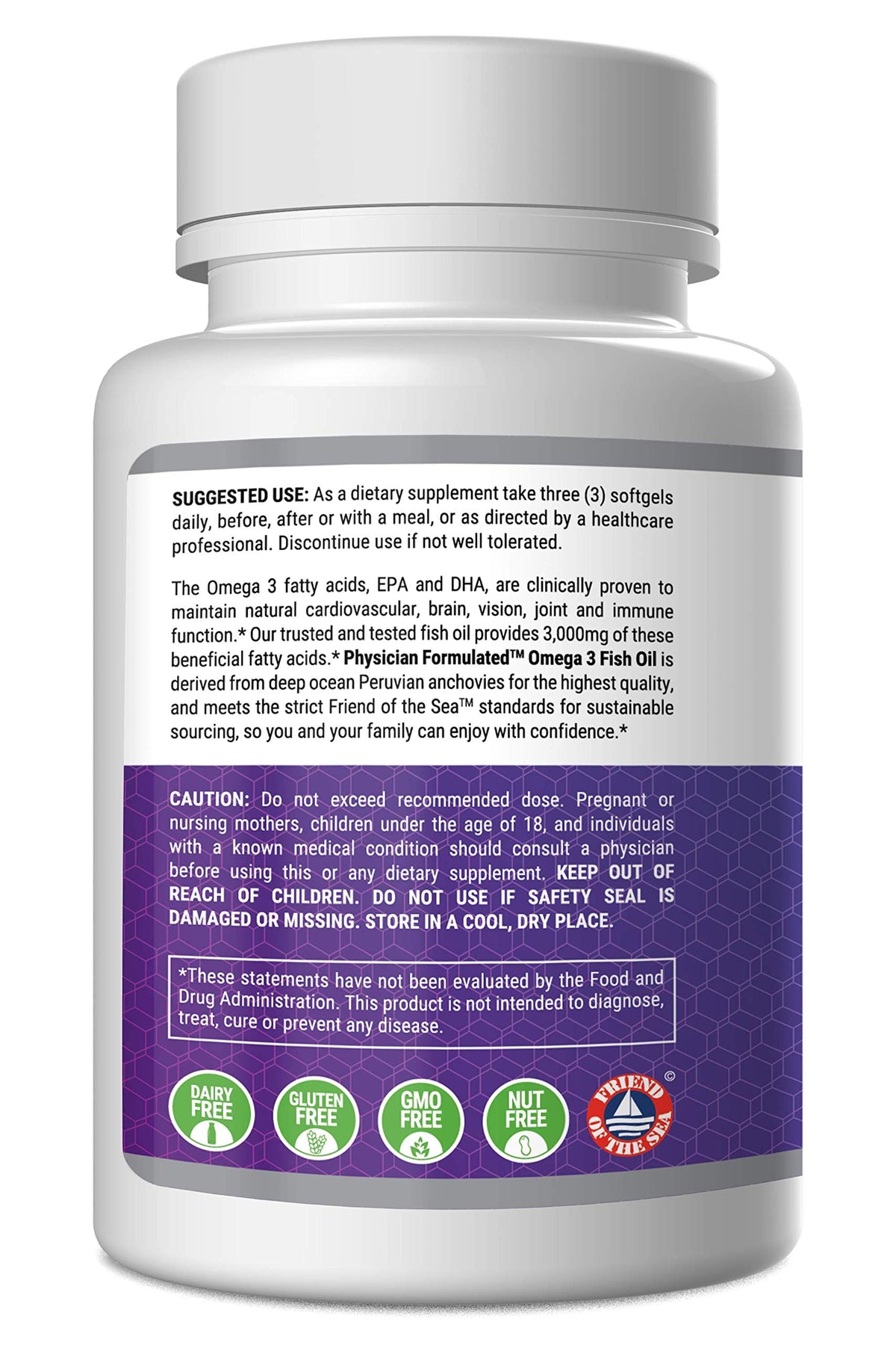 Physician Formulated Huile de Poisson Omega 3 3000mg sur un fond blanc