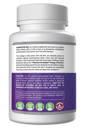Physician Formulated Huile de Poisson Omega 3 3000mg sur un fond blanc