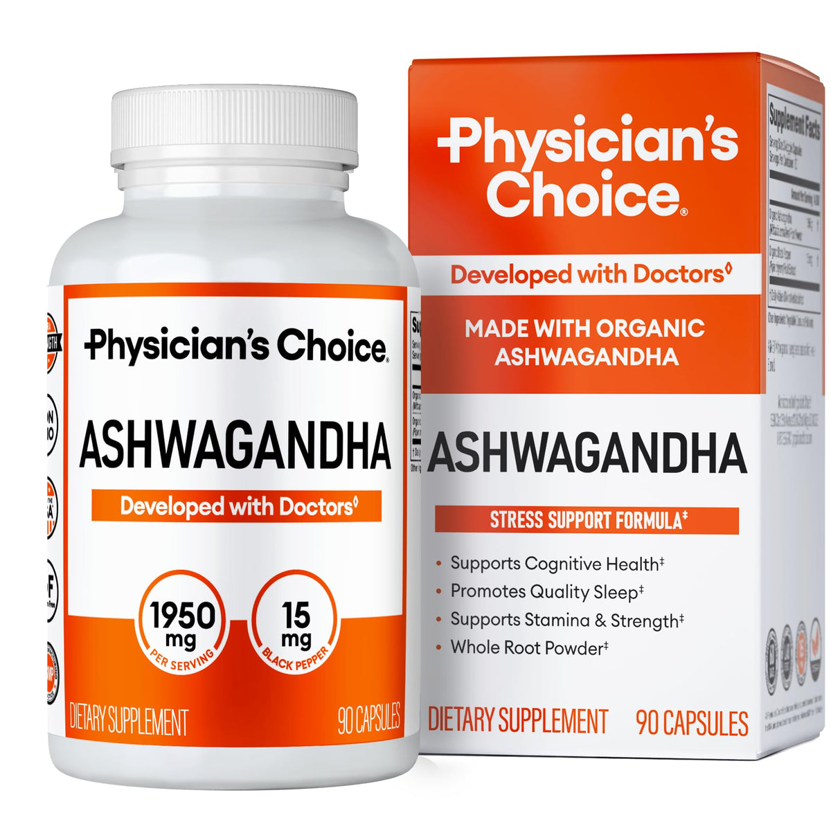 Physician's CHOICE Ashwagandha 1950mg flacon de 90 capsules végétales