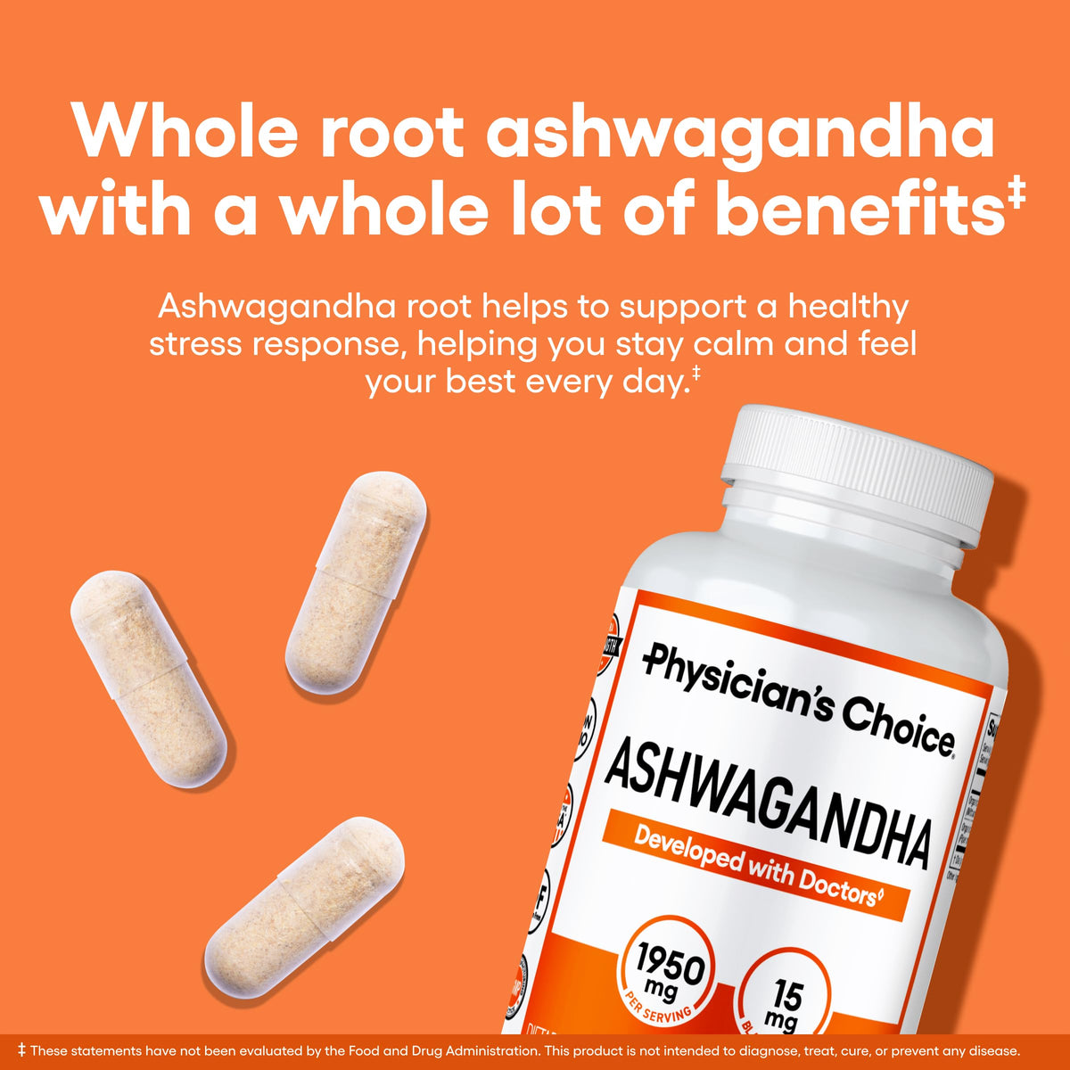 Physician's CHOICE Ashwagandha 90 capsules végétales vue de côté