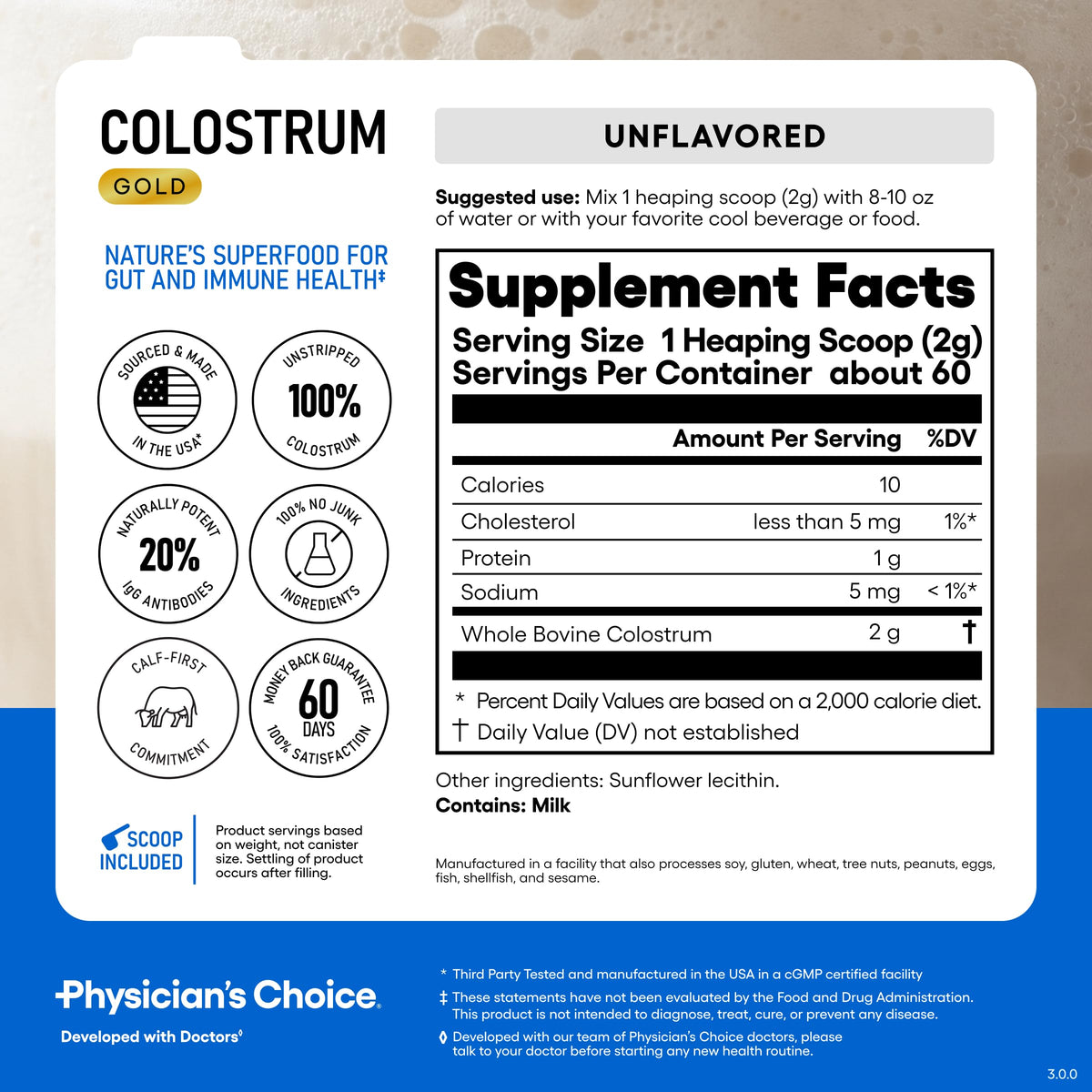 Physician's CHOICE Colostrum Gold Poudre, product back view