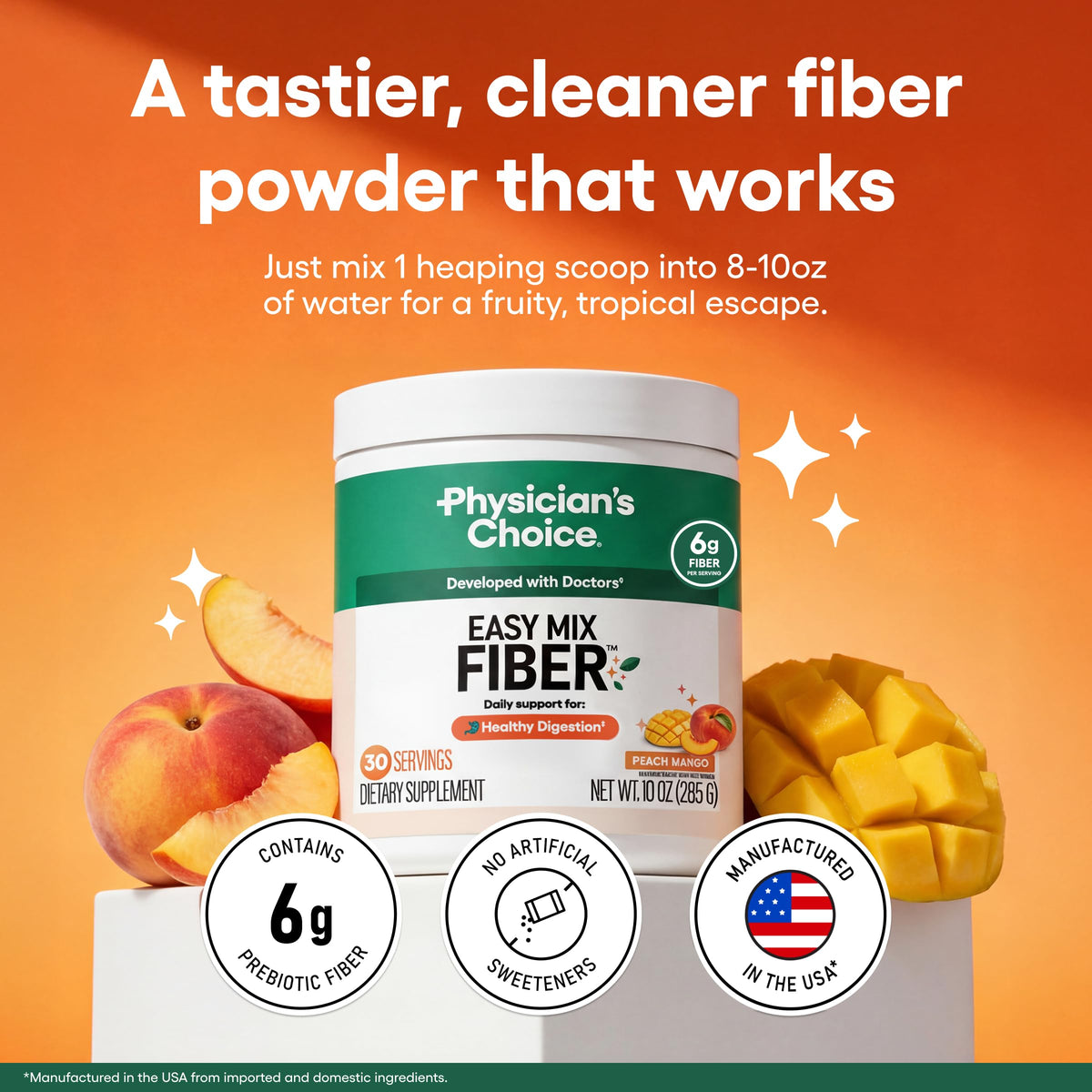 Physician's CHOICE Easy Mix Fiber emballage avec informations nutritionnelles