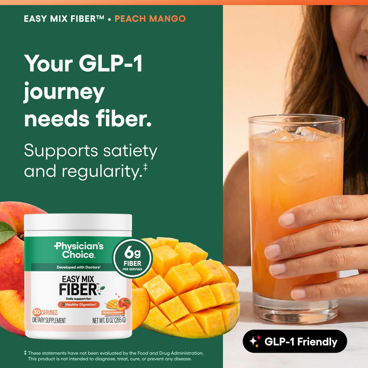 Physician's CHOICE Easy Mix Fiber poudre dans un verre d'eau