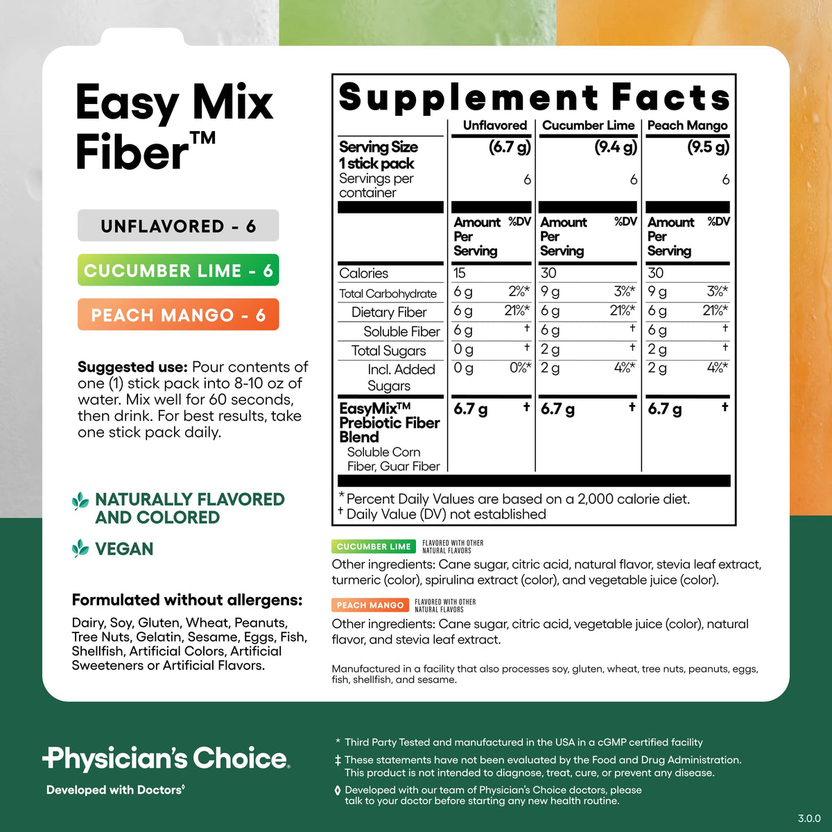 Physician's CHOICE Easy Mix Fiber Stick Pack opened with water