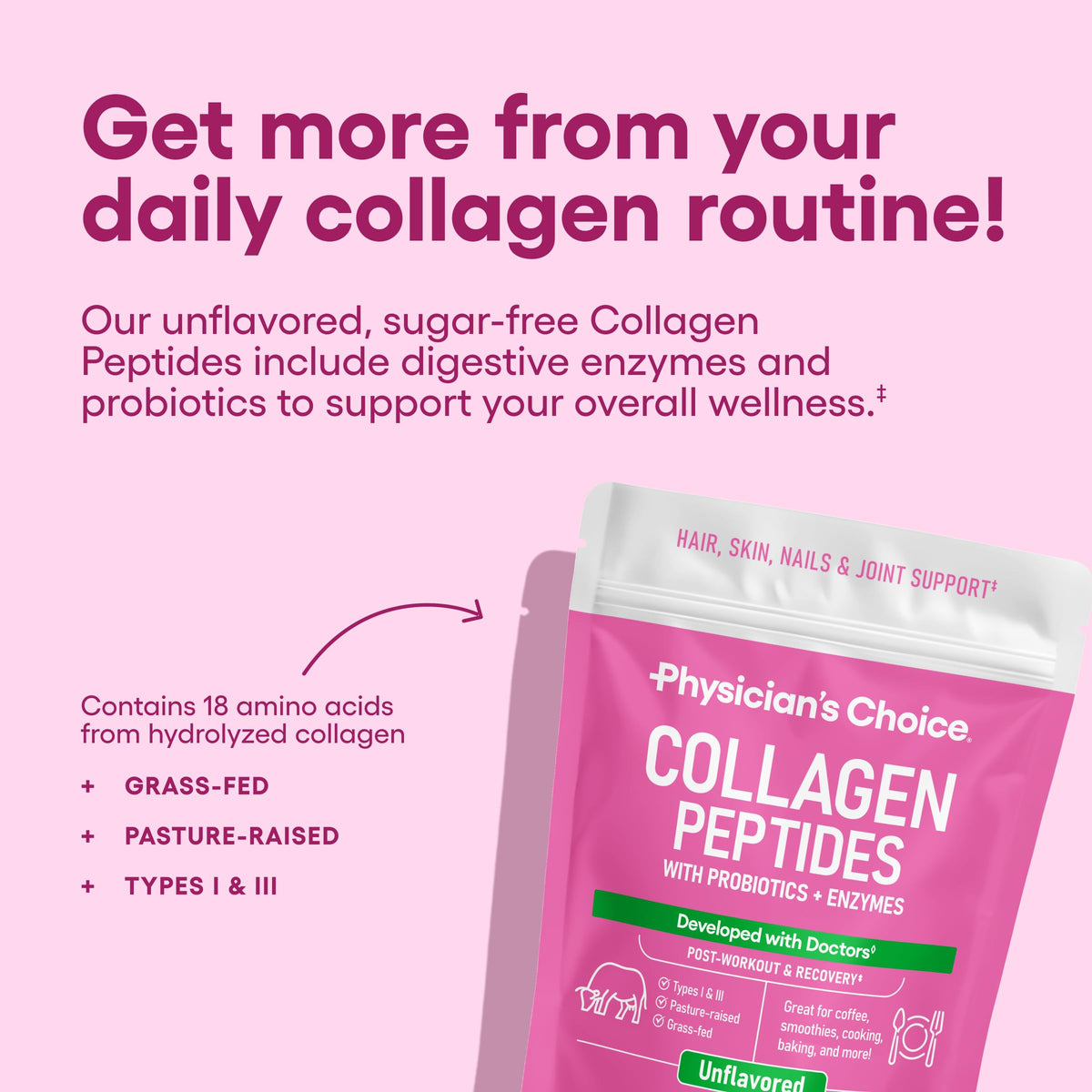 Physician's CHOICE Poudre de Collagène Peptides 531g avec cuillère