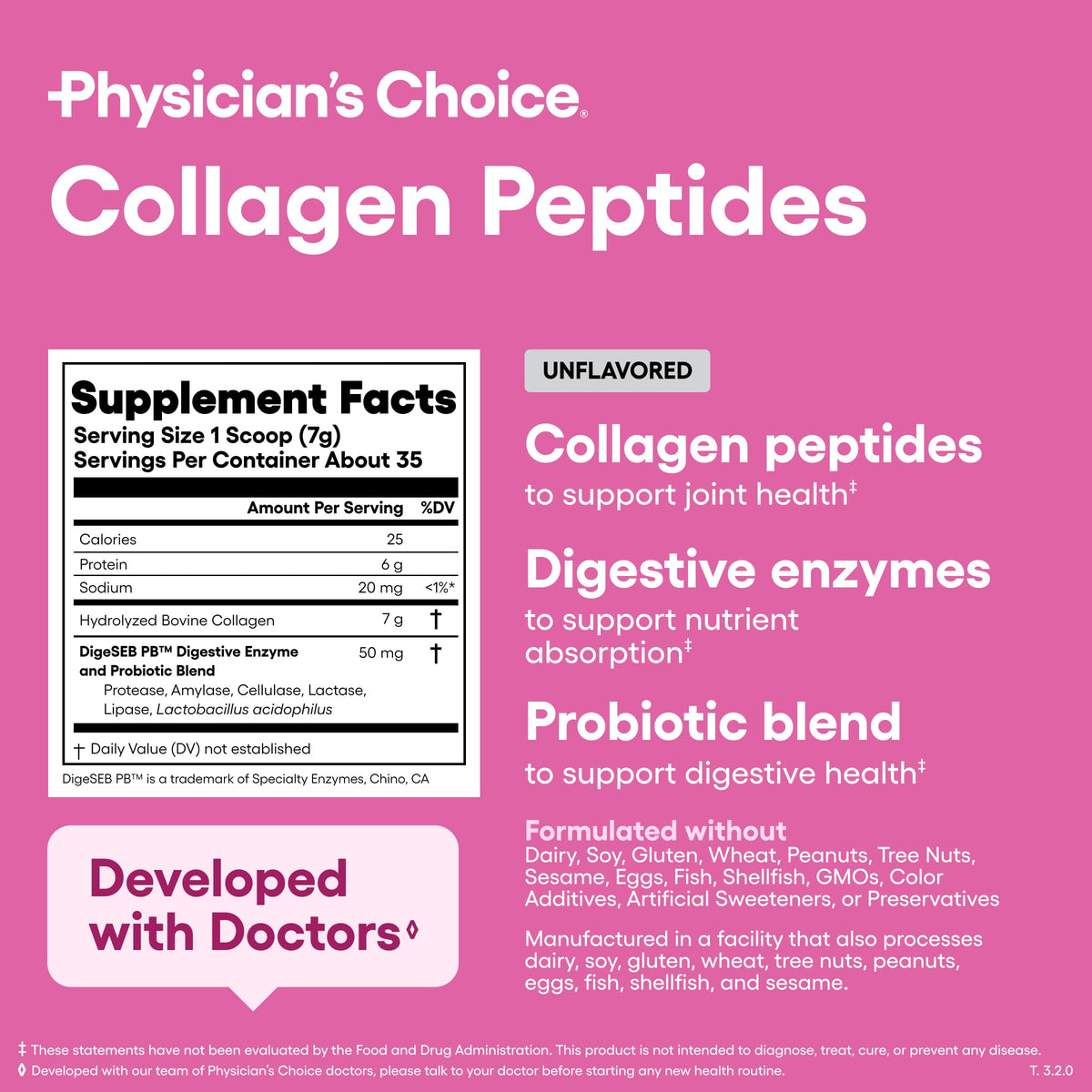 Physician's CHOICE Poudre de Collagène Peptides 531g avec ingrédients naturels