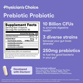 Physician's CHOICE Prébiotique-Probiotique flacon ouvert avec capsules