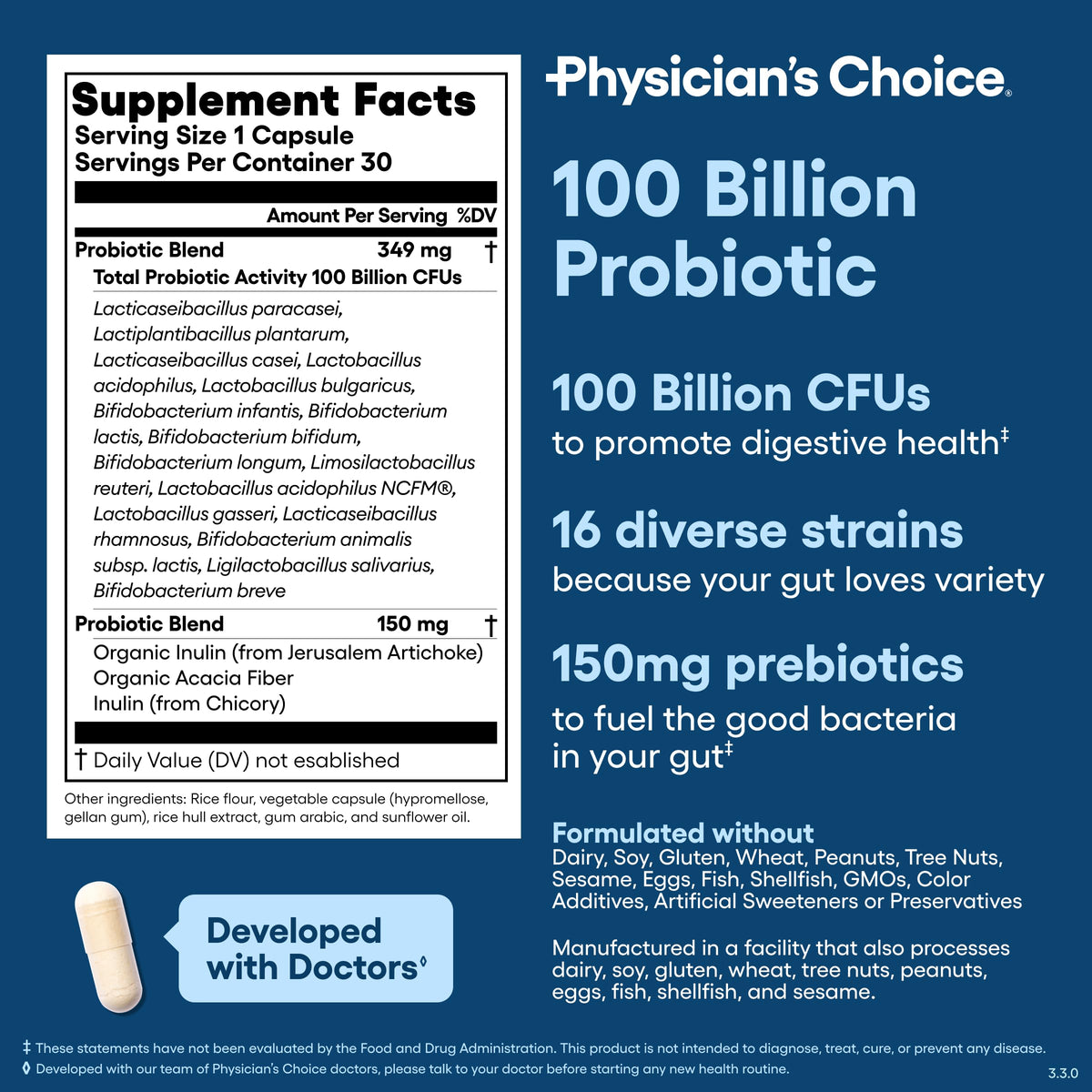 Physician's CHOICE Probiotique 100 Milliards, vue latérale de l'emballage