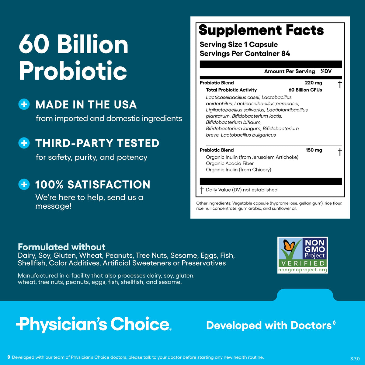 Physician's CHOICE Probiotiques 60 Milliards CFU - bouteille ouverte avec capsules
