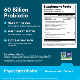 Physician's CHOICE Probiotiques 60 Milliards CFU - bouteille ouverte avec capsules