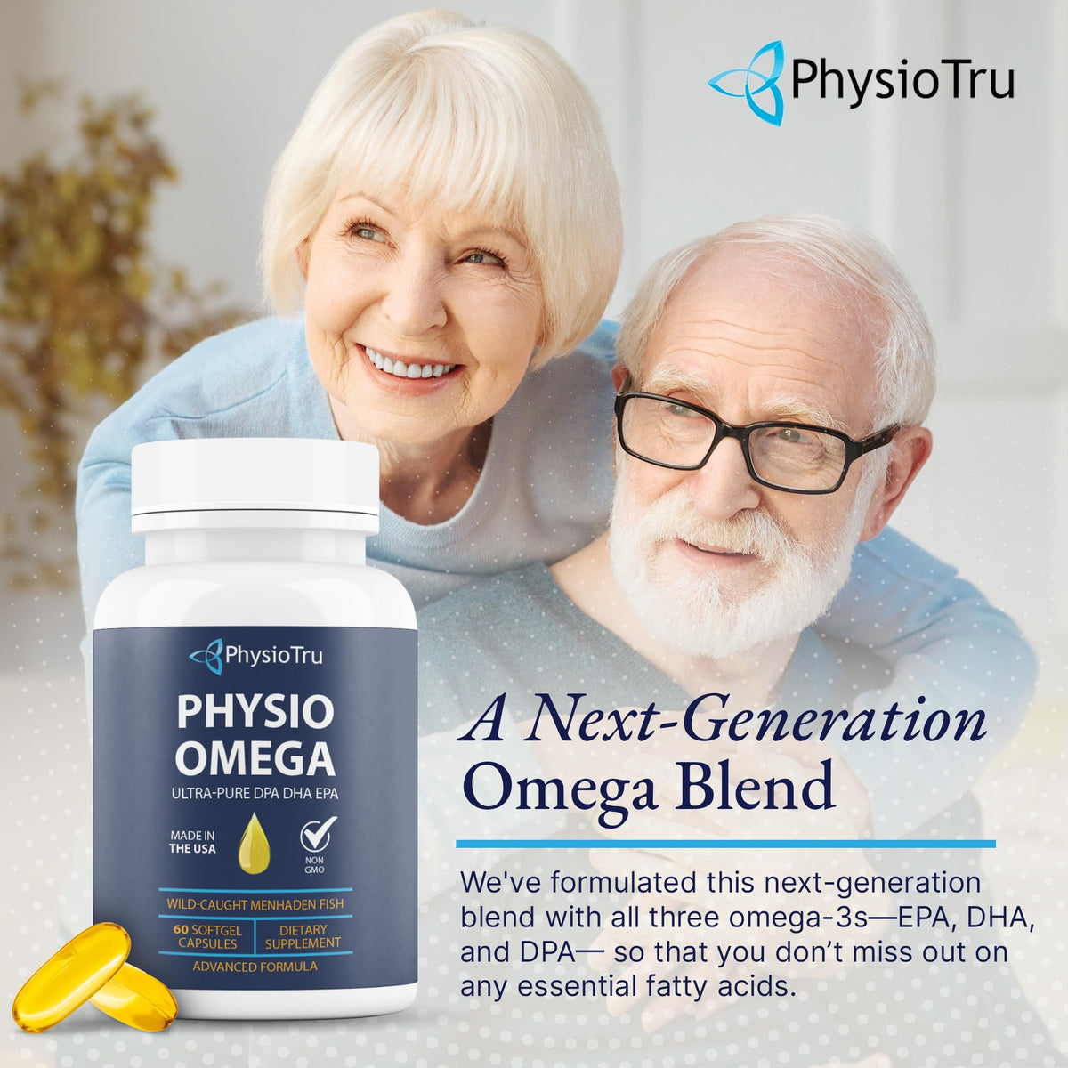 PhysioTru Omega-3 huile de poisson 2400mg côté