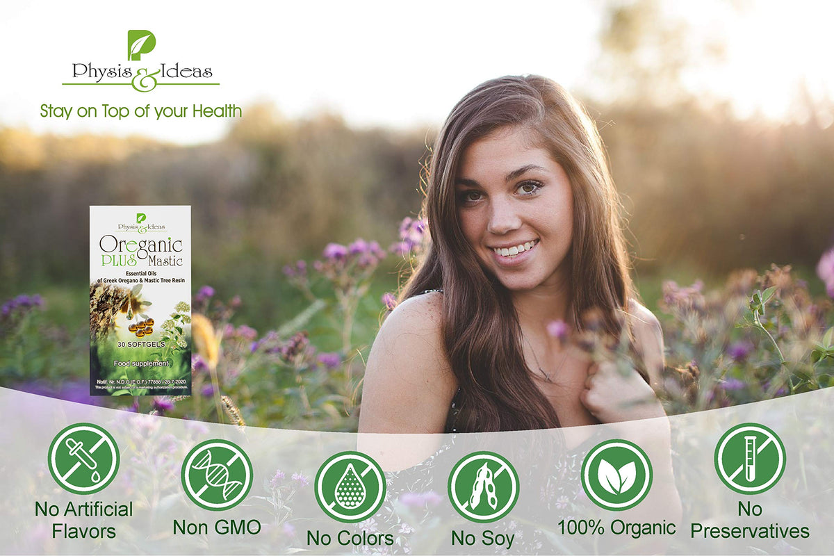 Physis & Ideas Mastic - capsules d'huile d'oregano et de mastic Chios - arrière de l'emballage