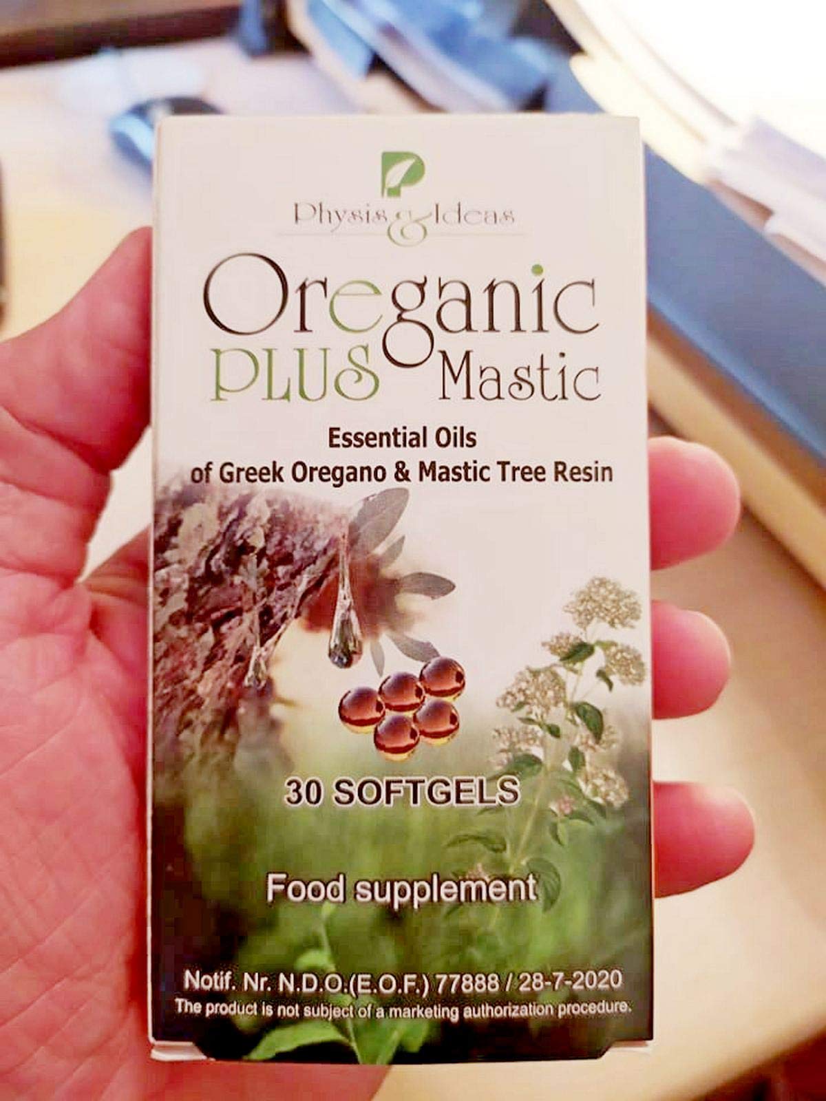 Physis & Ideas Mastic - capsules d'huile d'oregano et de mastic Chios - étiquette de l'emballage