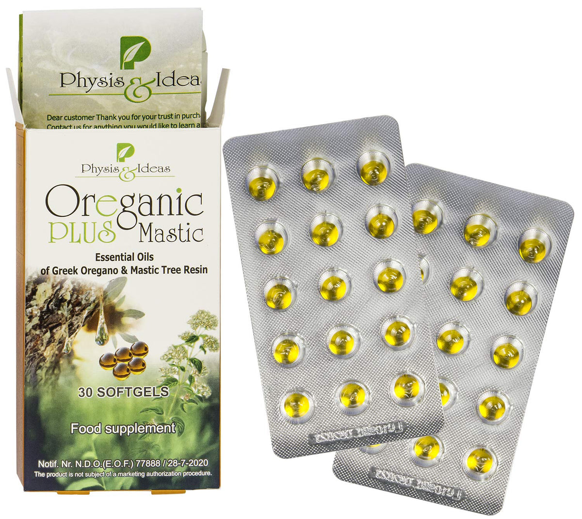 Physis & Ideas Mastic - capsules d'huile d'oregano et de mastic Chios - vue de près
