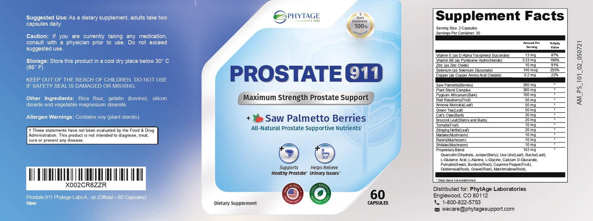 Phytage Labs Prostate 911 capsule ouverte montrant le contenu
