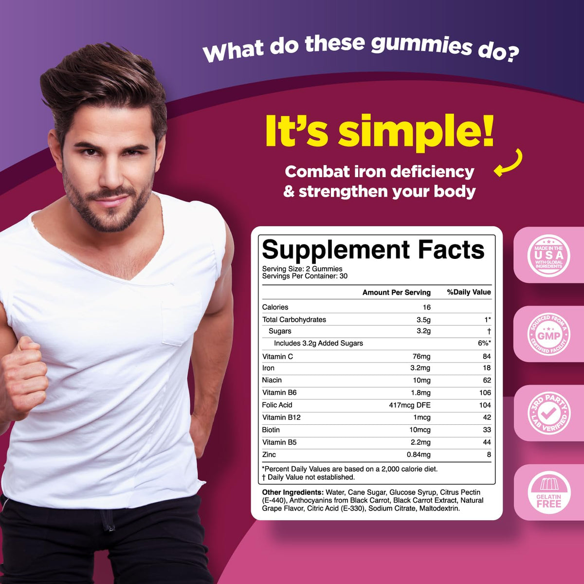 Phytoral Gummies Multivitamines avec Fer - ingrédients sur l'emballage