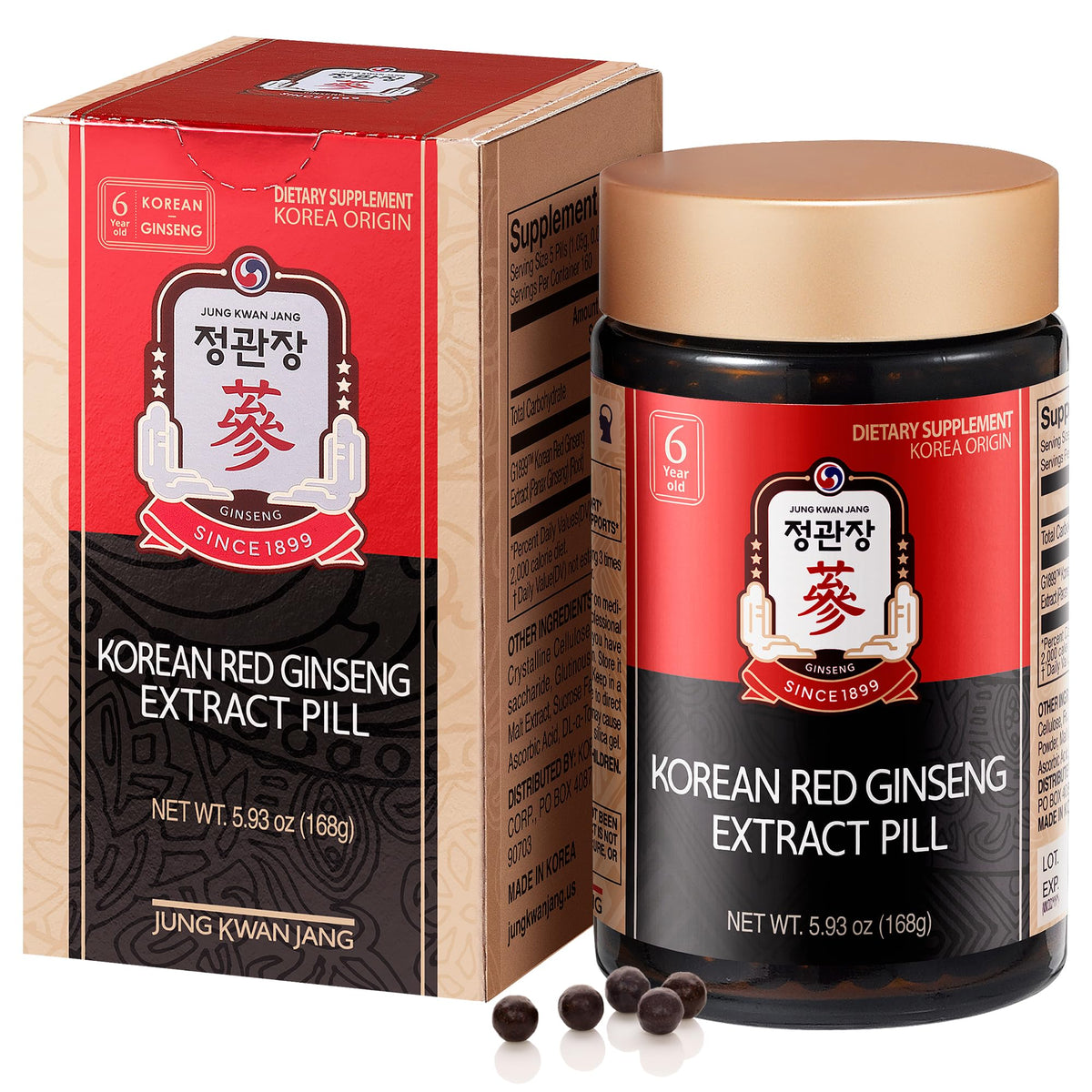 Pilules de ginseng rouge coréen JUNG KWAN JANG en flacon