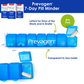 Pilulier de 7 jours Prevagen avec lettres et Braille