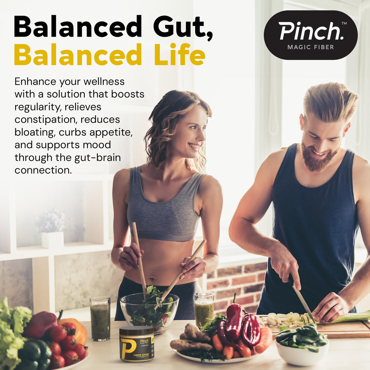 Pinch Psyllium Husk Fiber avec des ingrédients naturels en arrière-plan