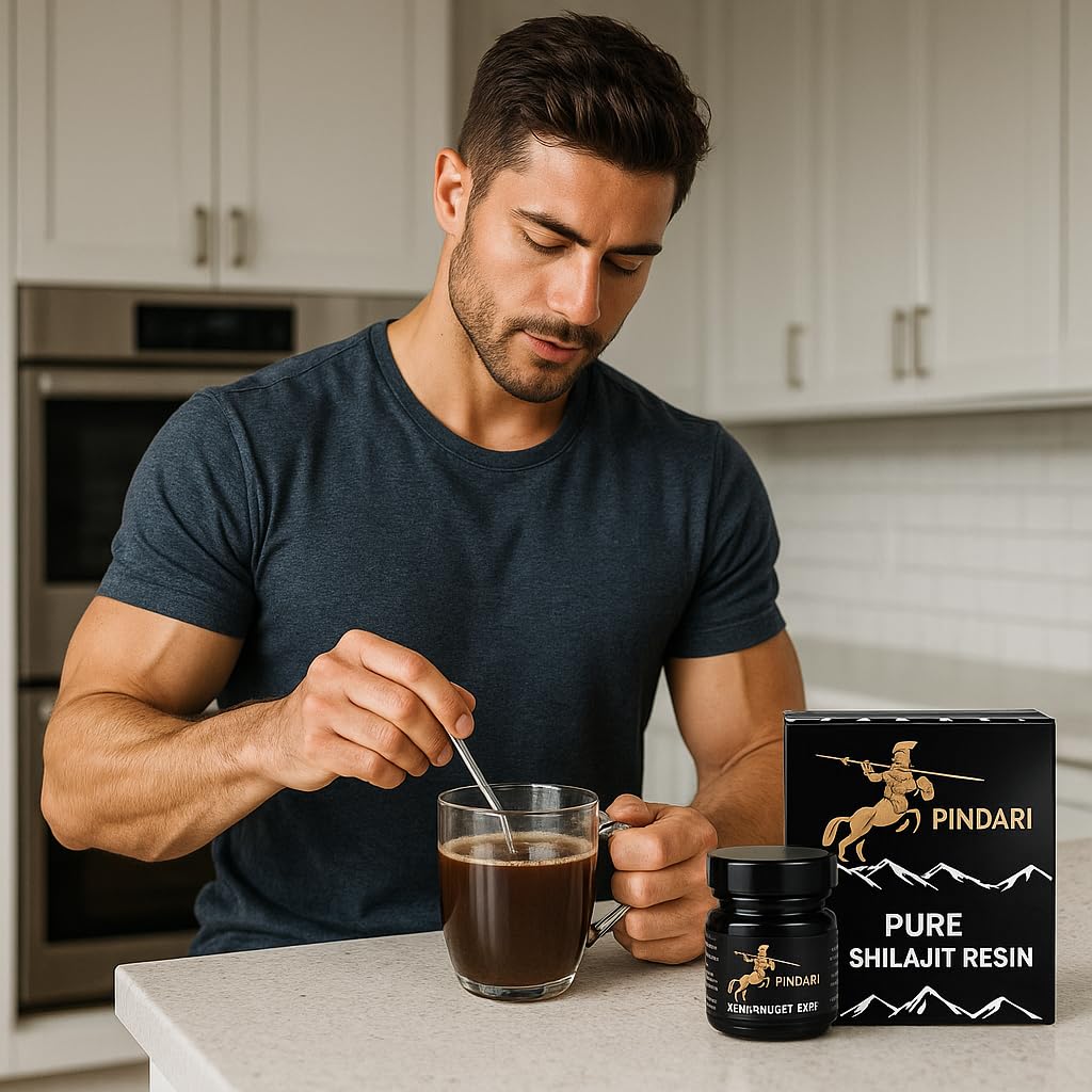 Pindari Résine de Shilajit Pure 500mg avec arrière-plan naturel