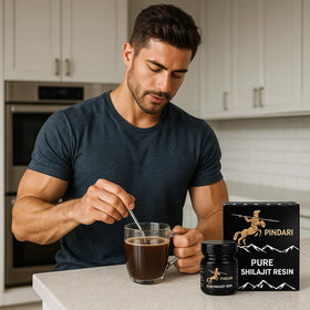 Pindari Résine de Shilajit Pure 500mg avec arrière-plan naturel