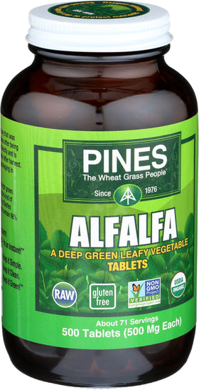Pines Alfalfa Bio comprimés avec vue sur l'étiquette