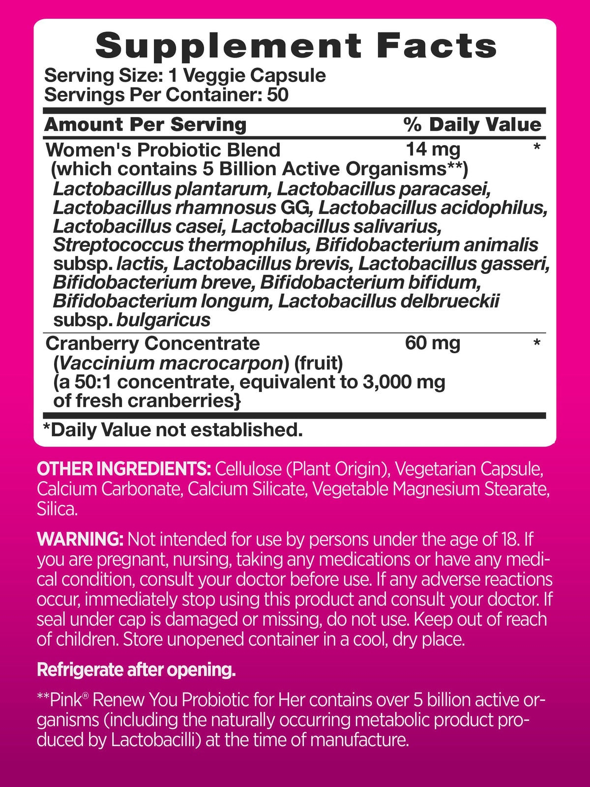 PINK Probiotiques pour Femmes 59g emballage