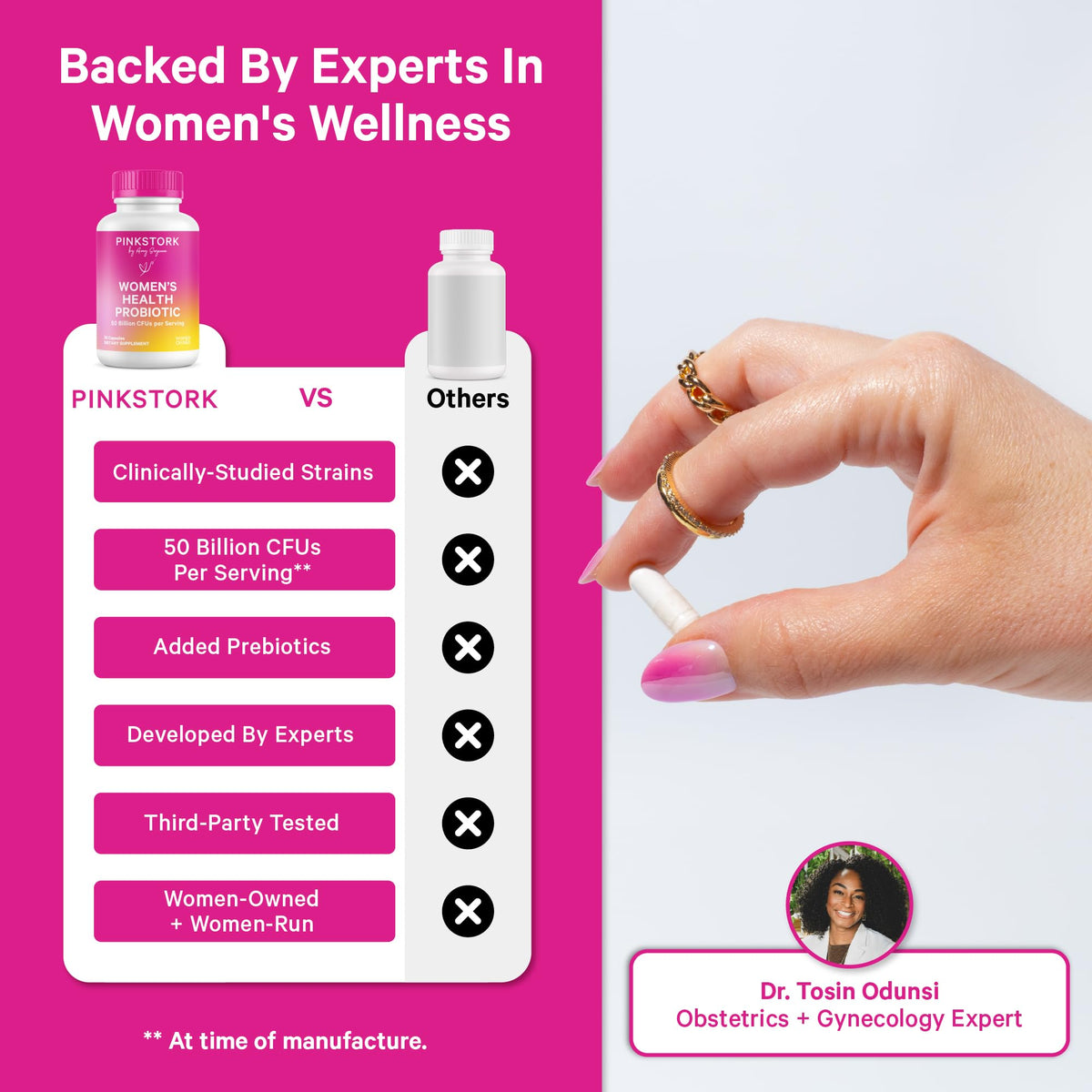 Pink Stork capsule probiotique ouverte avec contenu