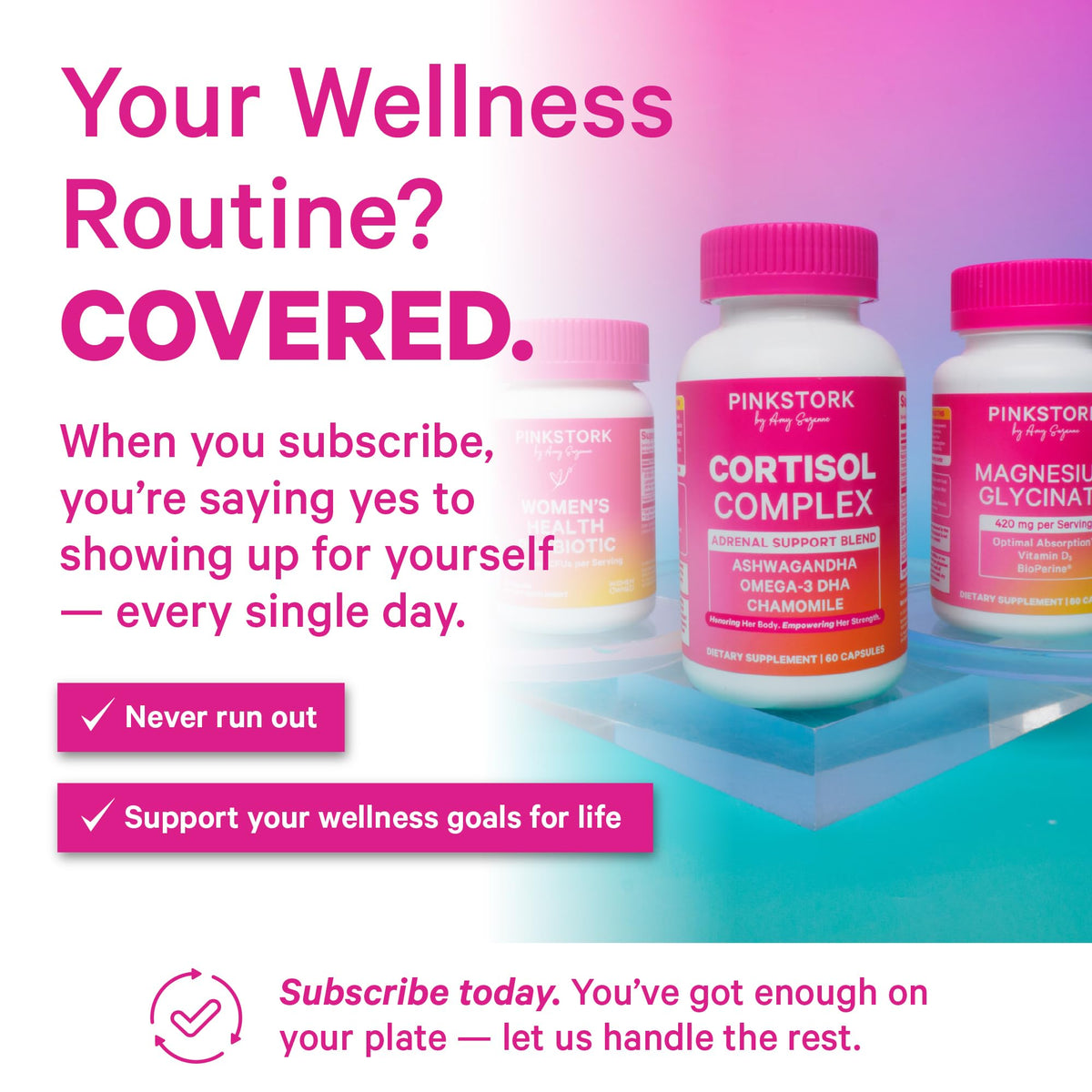 Pink Stork complément probiotique sur une table