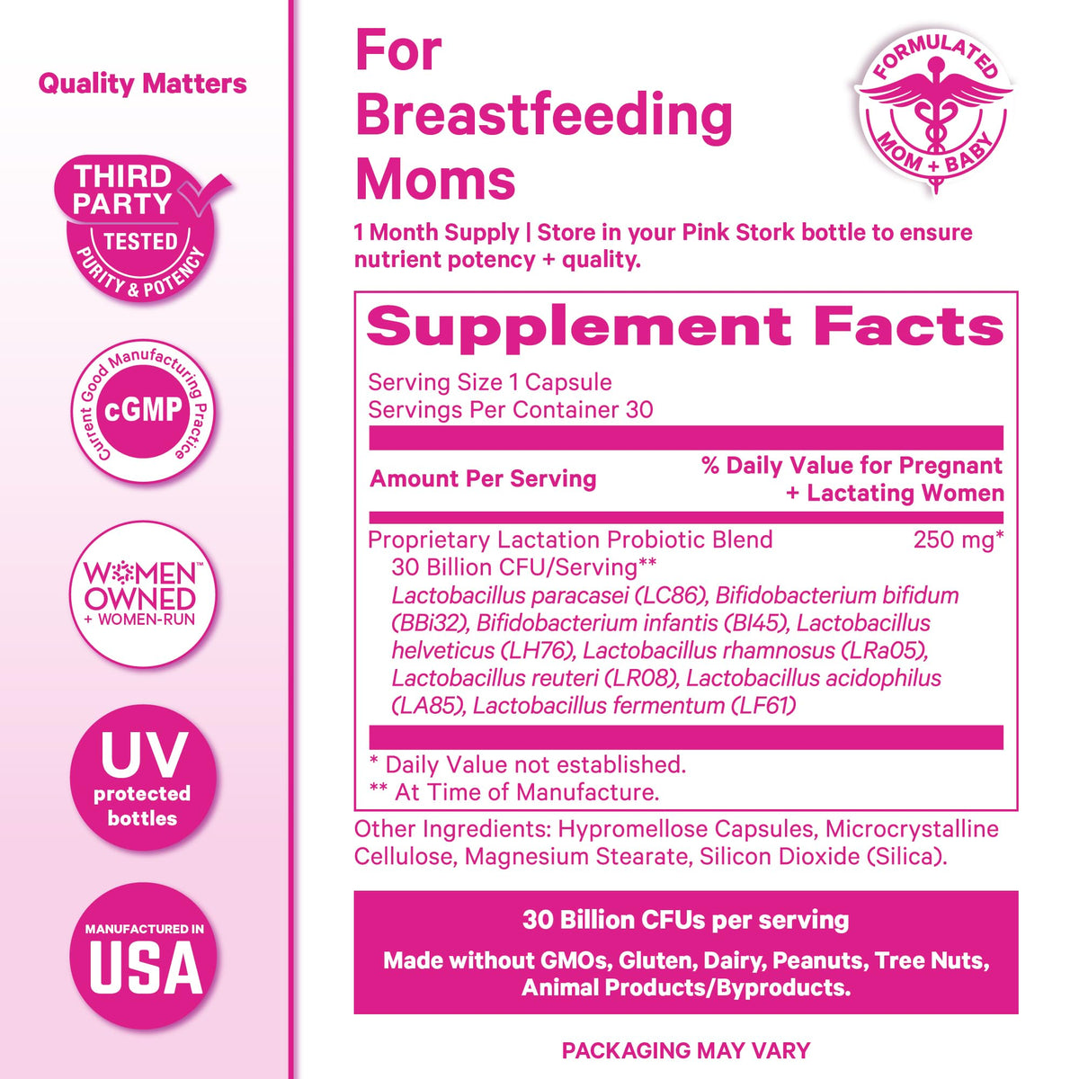 Pink Stork Probiotique de Lactation 30 Capsules en gros plan