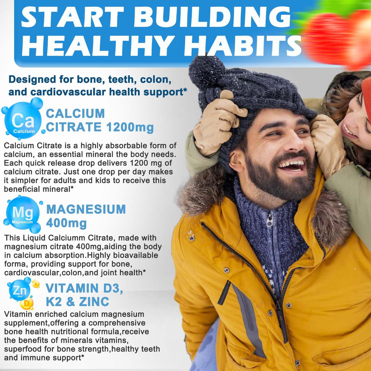 Pipette du complément alimentaire Calcium Citrate 1200mg avec D3