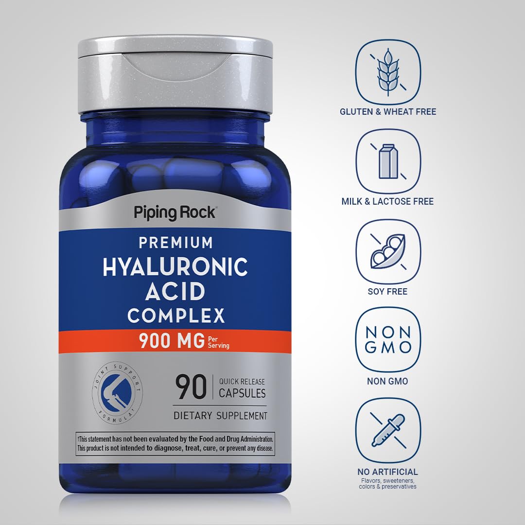 Piping Rock 90 capsules Acide Hyaluronique sur fond blanc