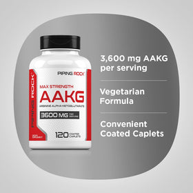 Piping Rock AAKG 120 comprimés, présentation avec un verre d'eau