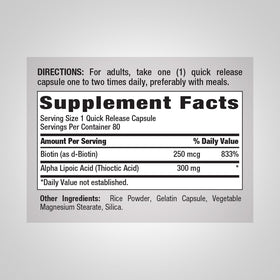 Piping Rock Acide Alpha-Lipoïque 300mg capsules de côté