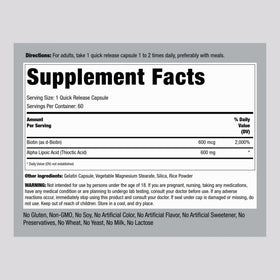 Piping Rock Acide Alpha Lipoïque 600mg capsules à libération rapide