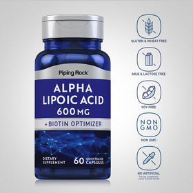 Piping Rock Acide Alpha Lipoïque 600mg étiquette avec ingrédients