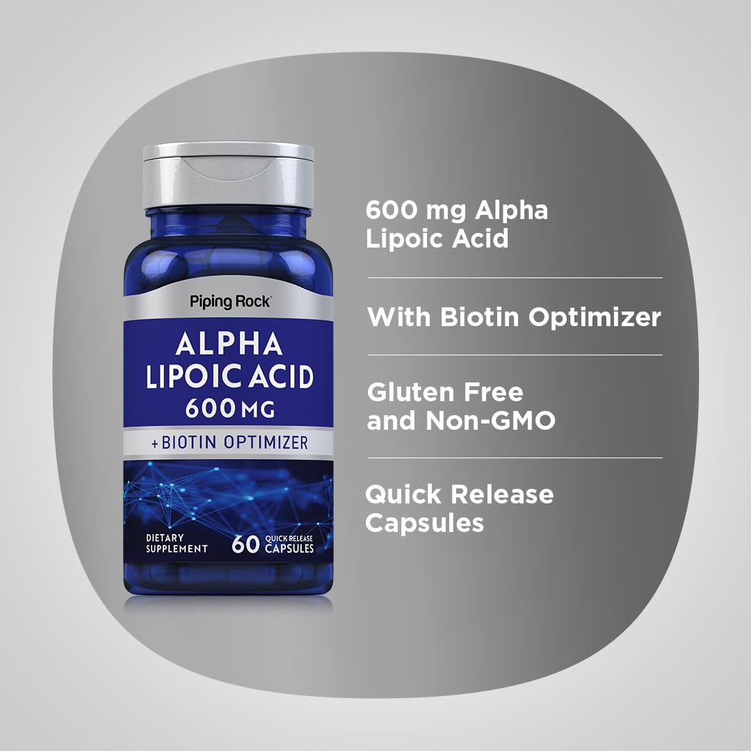 Piping Rock Acide Alpha Lipoïque 600mg sur fond blanc