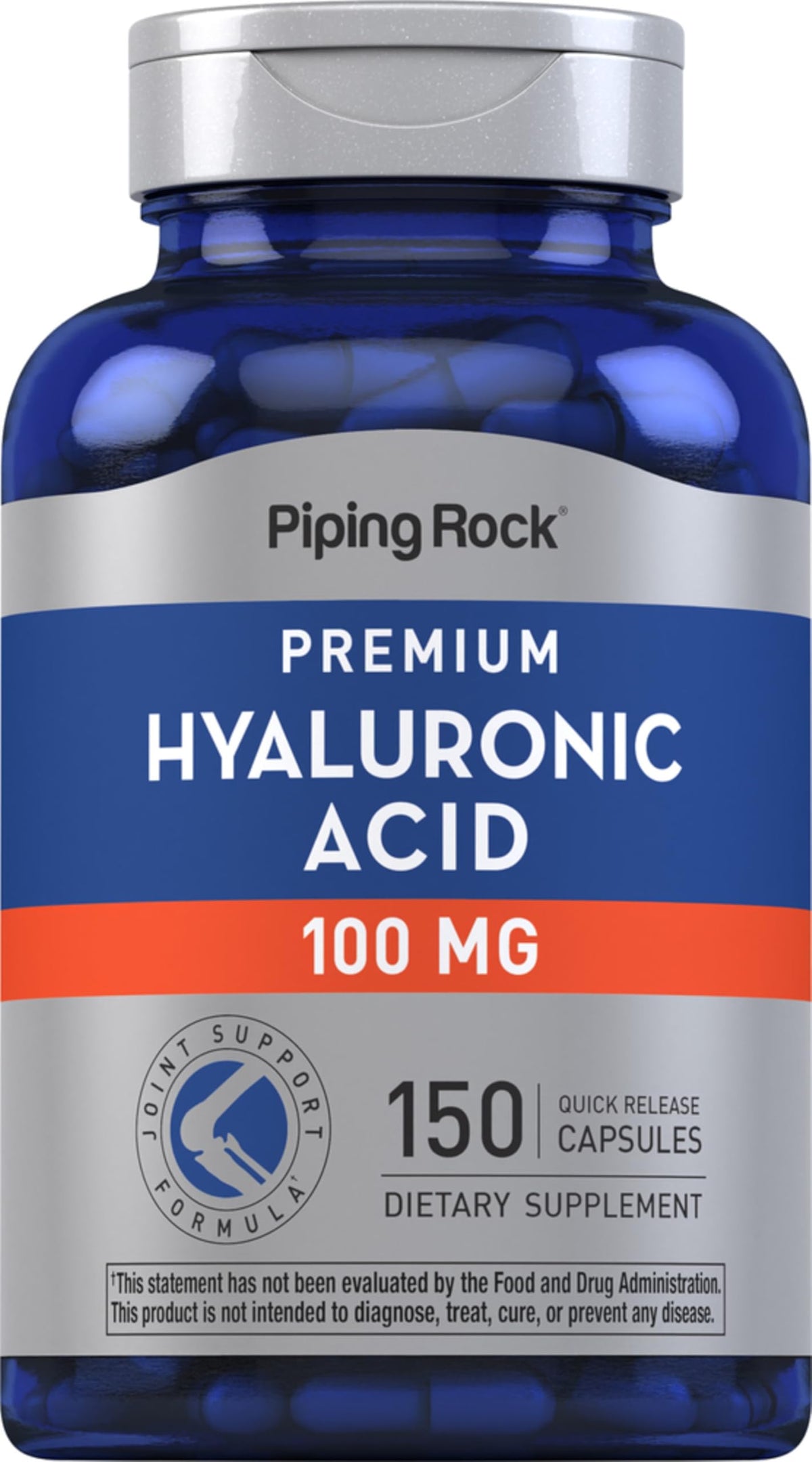 Piping Rock Acide Hyaluronique 100mg 150 gélules vue avant