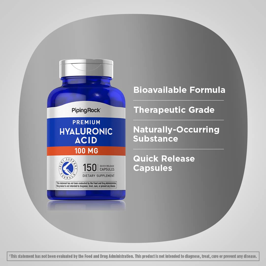 Piping Rock Acide Hyaluronique 100mg gélules sur fond blanc