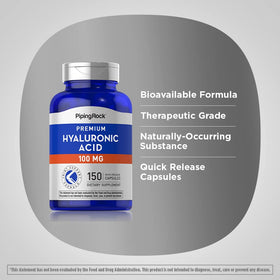 Piping Rock Acide Hyaluronique 100mg gélules sur fond blanc
