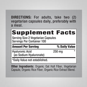 Piping Rock Acide Hyaluronique 250 mg 200 Capsules côté