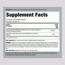 Piping Rock Ashwagandha 240 capsules avec étiquette visible