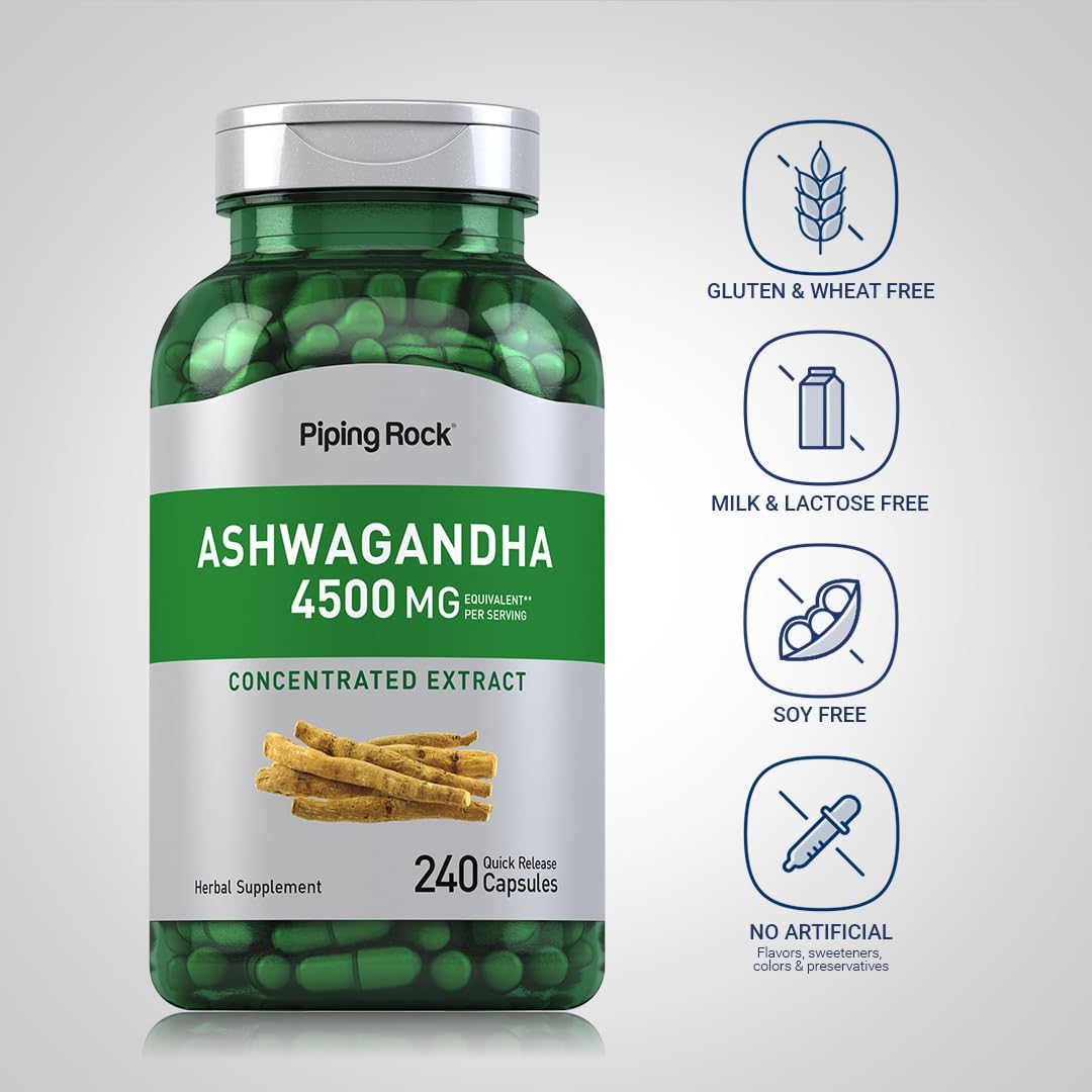 Piping Rock Ashwagandha capsules ouvertes montrant leur taille