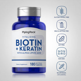 Piping Rock Biotine 5000mcg 180 Capsules côté gauche