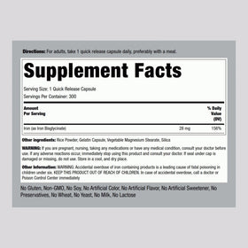 Piping Rock Bisglycinate de Fer 28 mg 300 capsules côté
