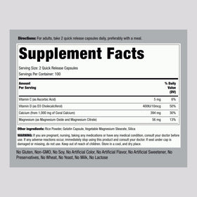 Piping Rock Calcium Corail 1000 mg 200 Capsules vue arrière